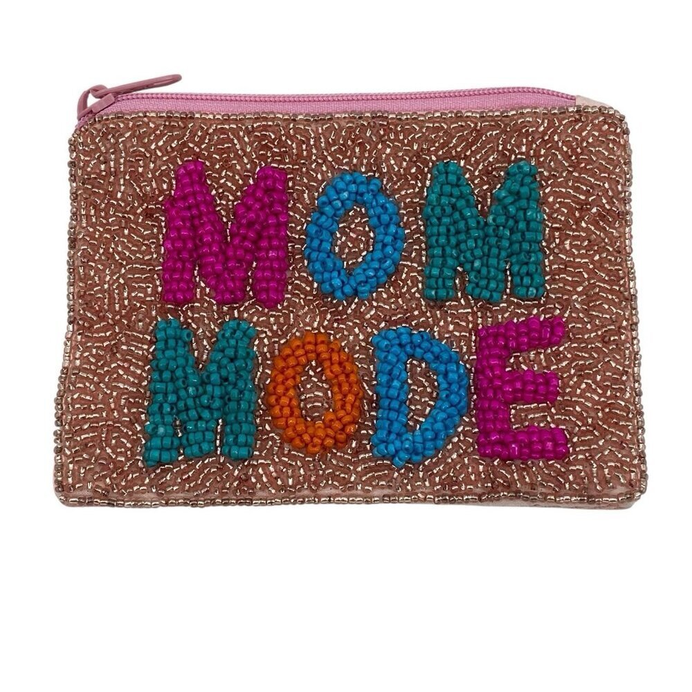 Mom Mode Beaded Zipper Coin Pouch Pink